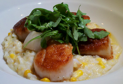 atlanta chicken egg scallops w cr corn risoto rf