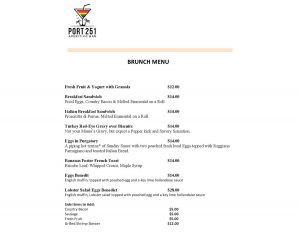 port 251 2 brunch menu