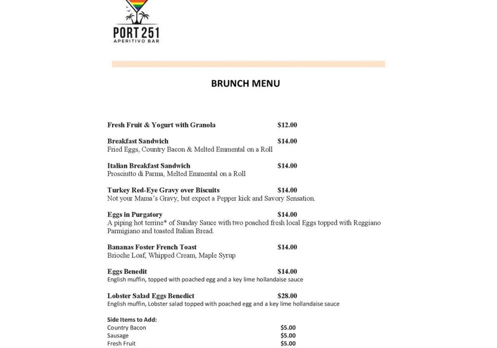 port 251 2 brunch menu